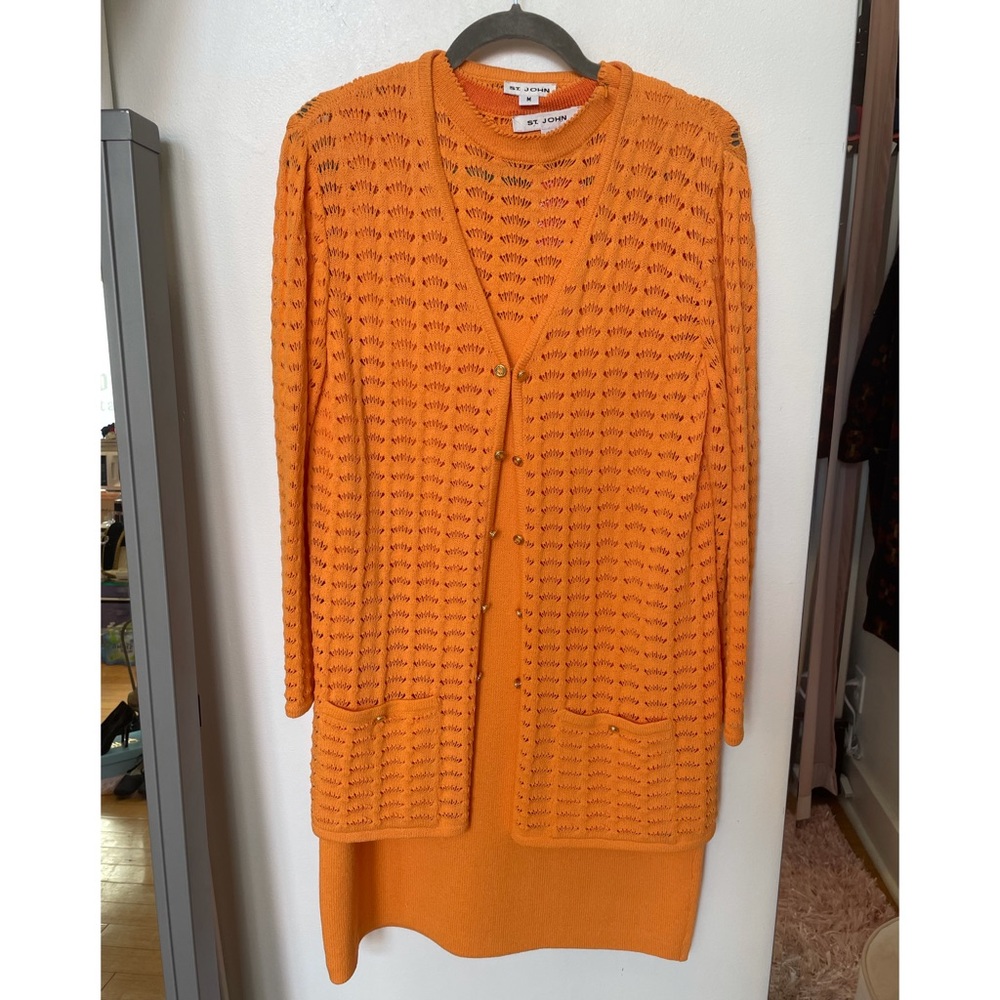 St. John Santana Knit Dress + Cardigan Set